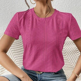Women's Solid Color Mesh Embroidery Loose Fit T-Shirt – Casual & Stylish