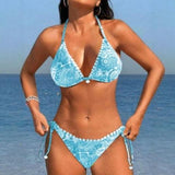 Women's Printed Split Bikini Swimsuit with Tether | Stylish and Unique Design