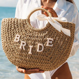 Personalized Straw Ribbon Handbag for Women