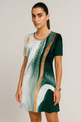 드레스 빈티지 텍스처 프린트 쇼트 슬리브