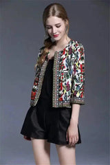 Floral Embroidered Women's Jacket-Camel-1