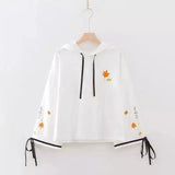 Autumn-Themed Hooded Women's Casual Top-White-1