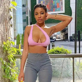 Pink Asymmetric Crop Top – Bold and Trendy Summer Style-Pink-1