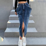 Women's Irregular Washed Denim Skirt-1