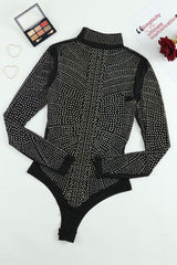 Rhinestone Mock Neck Long Sleeve Bodysuit