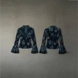 Retro Lace Panel V-Neck Blouse