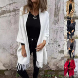 Women's Knitted Batwing Sleeve Cardigan – Fashion Loose Tassel Shawl | Cozy & Stylish Outwear-White-1