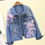 Floral Embroidered Denim Jacket for Women – A Touch of Elegance-Pink-7