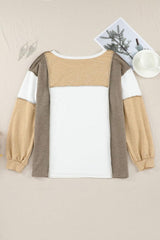 Exposed Seam Contrast Round Neck Long Sleeve Top-5