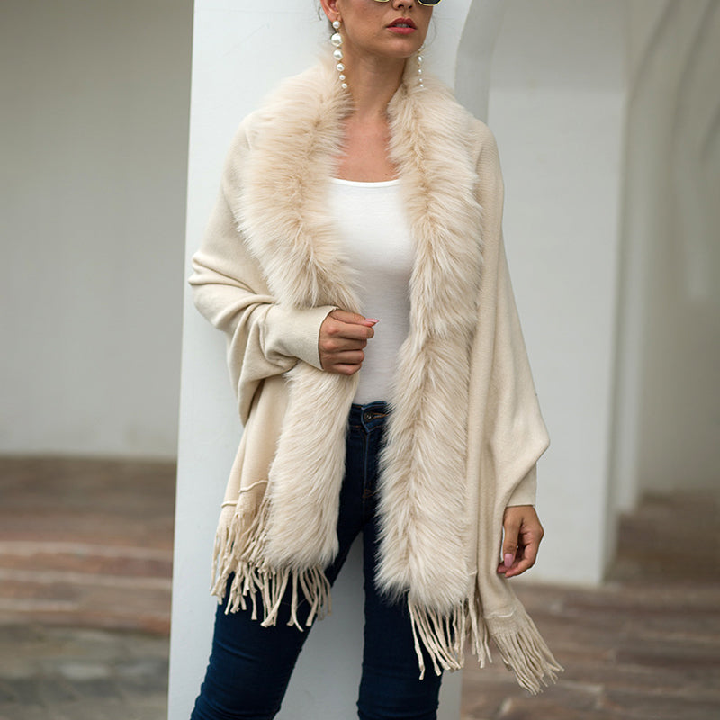 Faux Fur Trim Fringe Cardigan