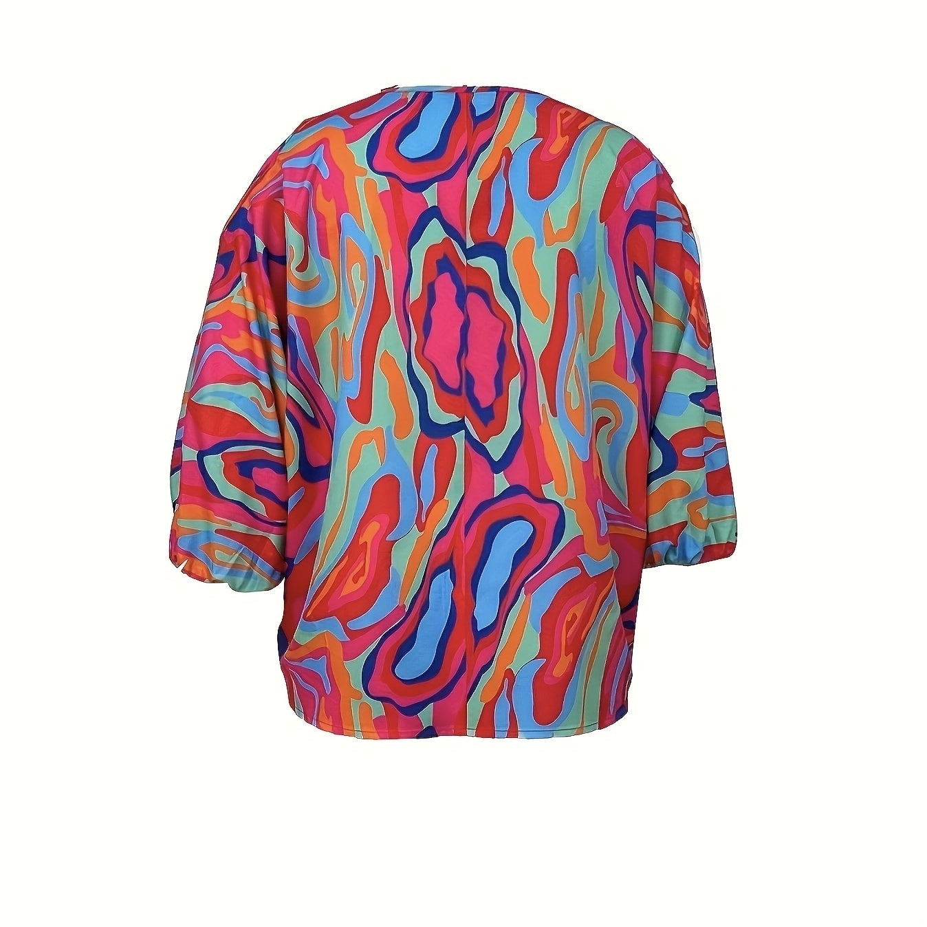 Ladies’ Printed Off-Shoulder V-Neck Zipper Lantern Sleeve Top | Chic and Versatile