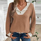 Color Block V-Neck Pullover