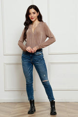 V-Neck Long Sleeve Bodysuit-4