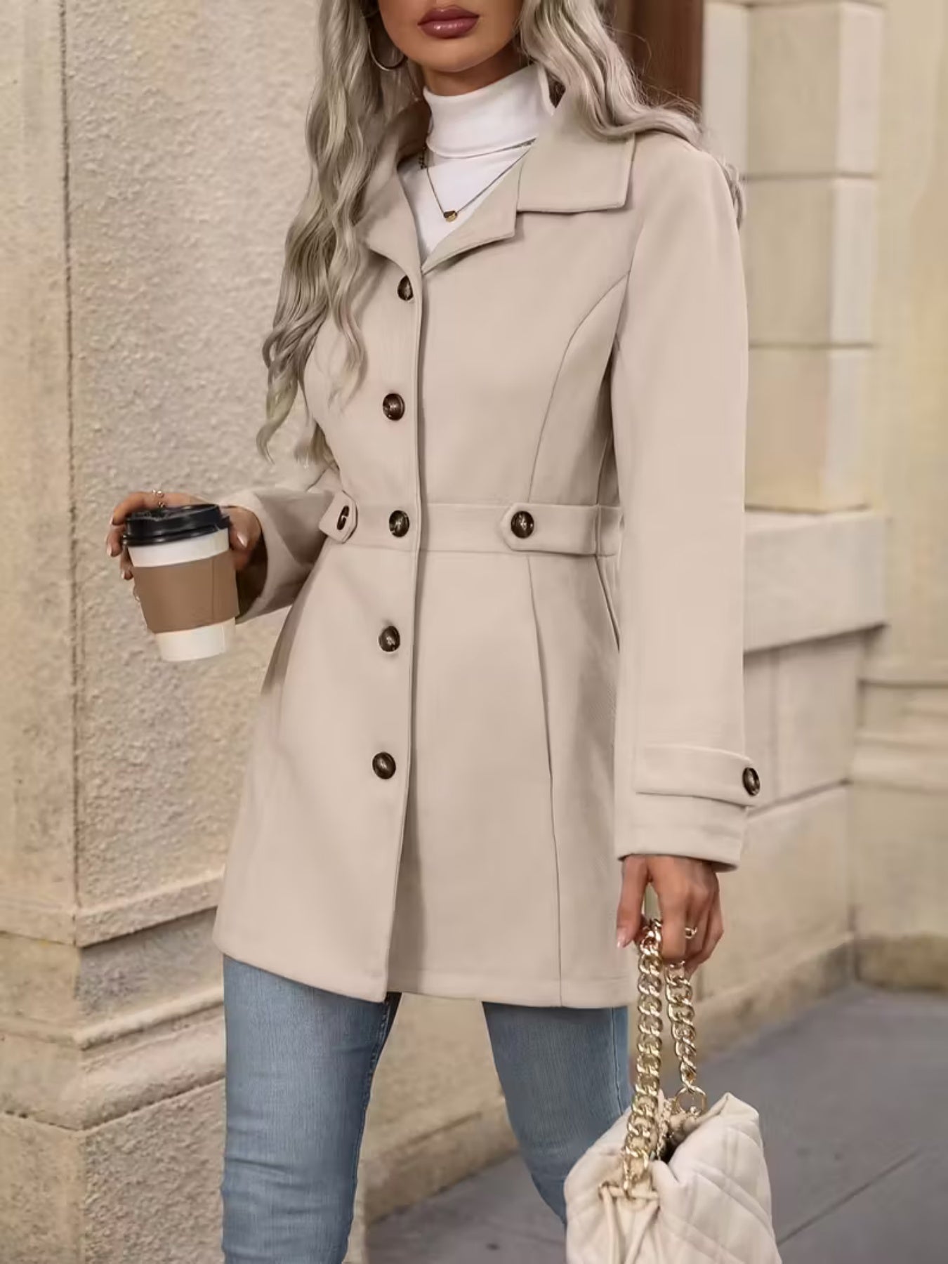 Elegant Wool Blend Lapel Coat