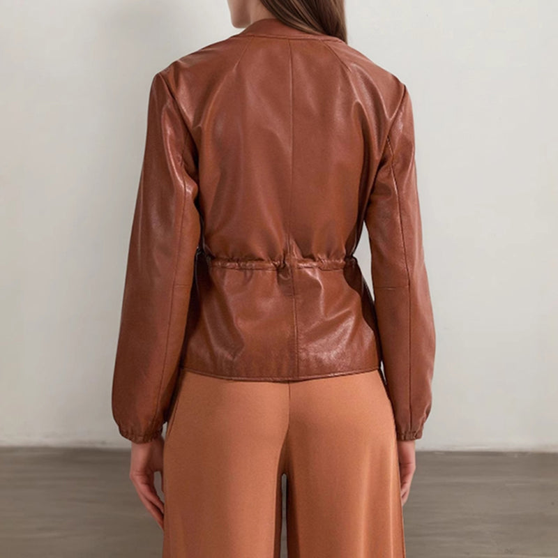 Faux Leather Zip Jacket for Women