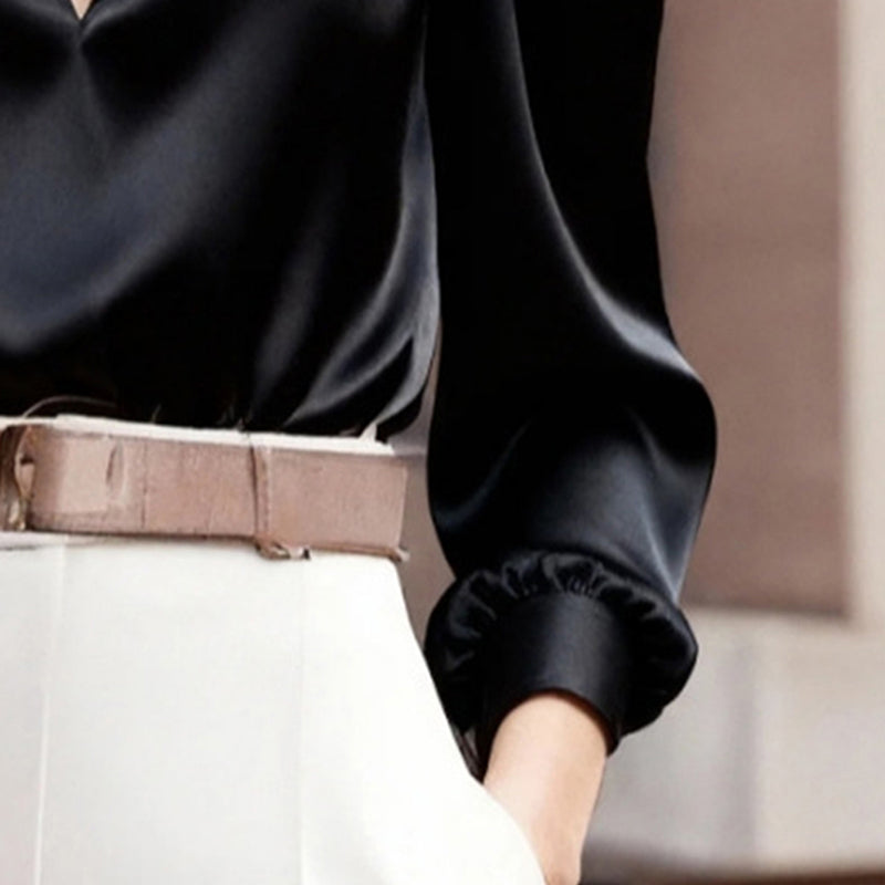 Satin V-Neck Slim Blouse