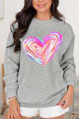 Valentine’s Day Heart Round Neck Drop Shoulder Sweatshirt-2