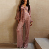 Wide-leg sexy casual jumpsuit-Pink-1