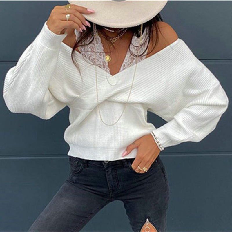 Off-Shoulder Lace Trim Blouse