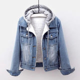 Fleece-Lined Denim Hoodie Jacket – Cozy and Casual Comfort