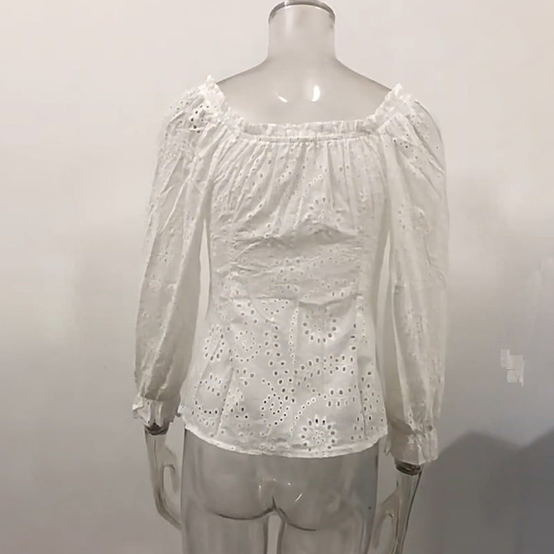 Square Neck Eyelet Lace Blouse