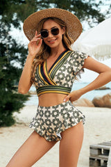 Printed Flutter Sleeve Ruffled Two-Piece Swimsuit-2