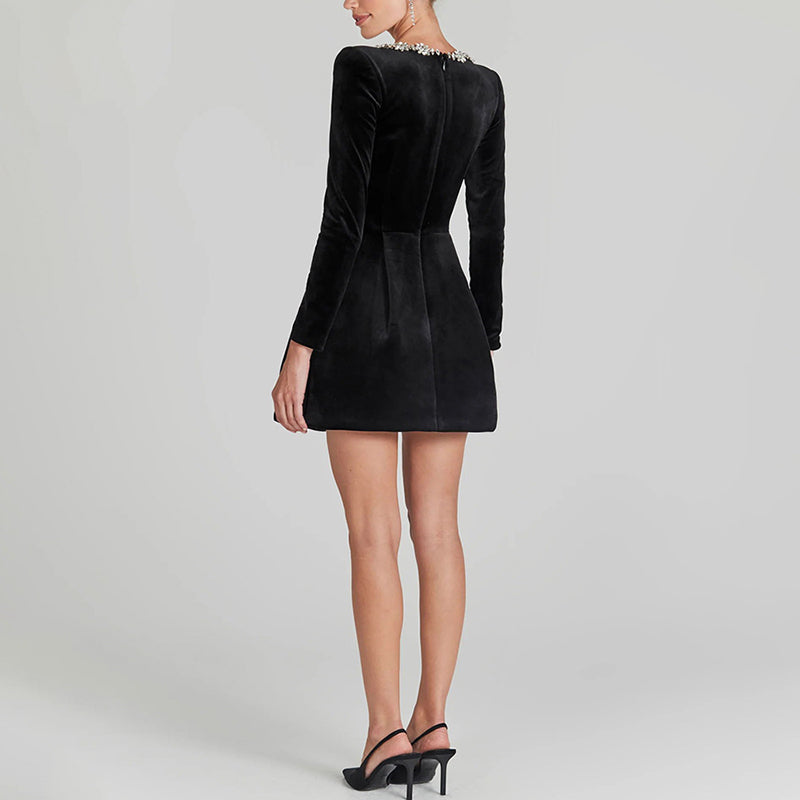 Velvet Rhinestone Mini Dress
