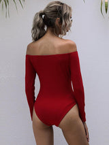 Perfee Decorative Button Off-Shoulder Long Sleeve Bodysuit-2