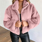 Plush Stand Collar Short Coat
