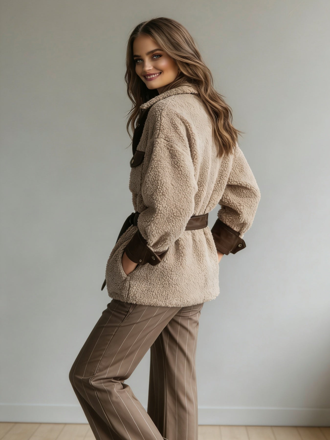 Vintage Lamb Fur PU Leather Jacket