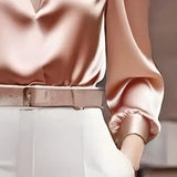 Satin V-Neck Slim Blouse