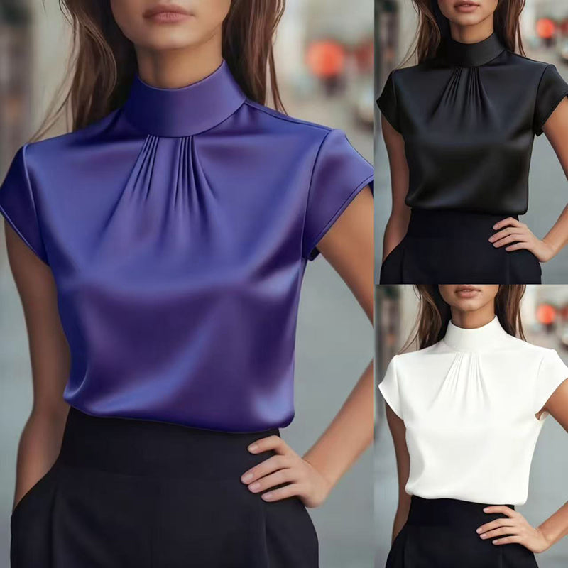 Satin High Neck Ruffle Blouse