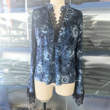 Retro Lace Panel V-Neck Blouse