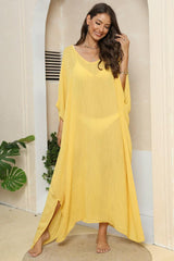 V-Neck Three-Quarter Sleeve Cover-Up-Yellow-4