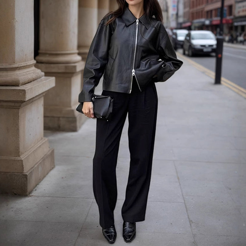 Cropped Faux Leather Jacket