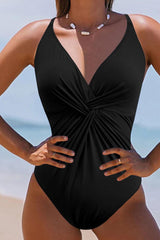 Twisted Crisscross V-Neck One-Piece Swimwear-Black-1