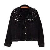 Pearl-Embellished Denim Jacket – Glamorous Twist on a Classic-Black-3