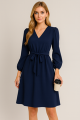 가을과 겨울 유럽과 미국 여성 의류 긴 소매 작은 브이넥 레이스 업 드레스