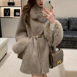 Fur Sleeve Detachable Real Fox Fur Collar Coat Wool 2024 New Autumn Winter Women's Warm A-line Jacket Luxury Thick Female Coat-2