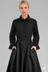 느슨한 드레스 여성 탄성 높은 허리가 얇은 기질을 보여줍니다.