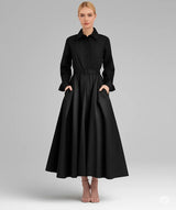 느슨한 드레스 여성 탄성 높은 허리가 얇은 기질을 보여줍니다.