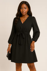 가을과 겨울 유럽과 미국 여성 의류 긴 소매 작은 브이넥 레이스 업 드레스