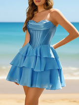 Blue Tiered Sweetheart Dress