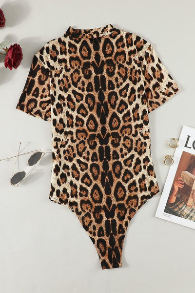 Leopard Half Zip Short Sleeve Bodysuit