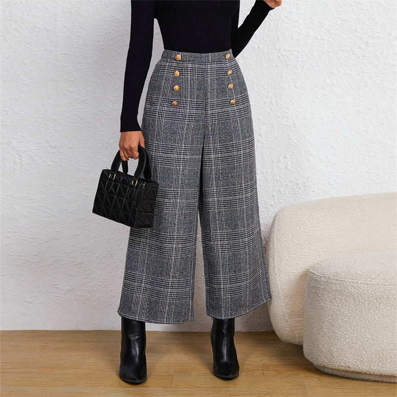 Plaid Wide Leg Office Pants