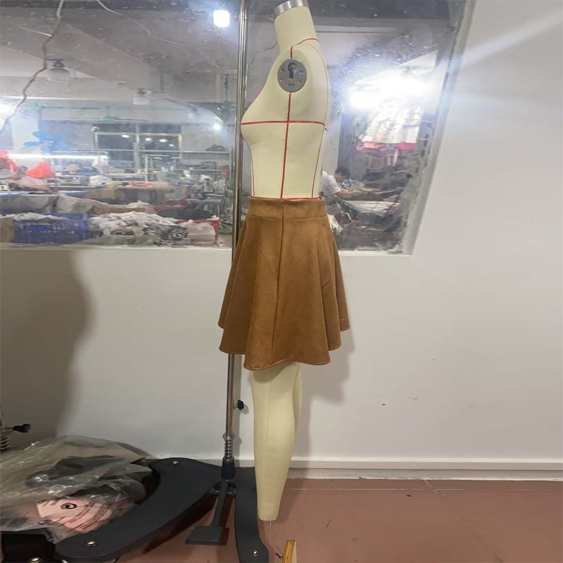 Suede-Look A-Line Mini Skirt