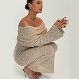 One-Shoulder Knitted Long-Sleeved Dress