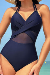 Crisscross Halter Neck One-Piece Swimwear-5