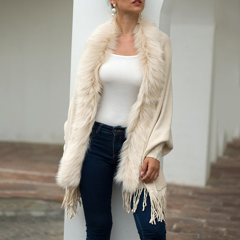 Faux Fur Trim Fringe Cardigan