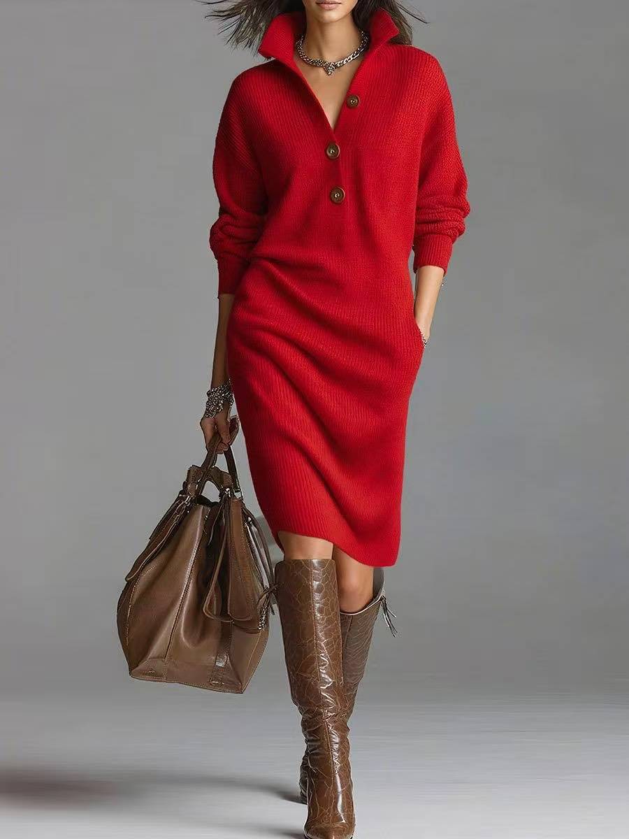 Chic Cozy V-Neck Sweater Dress